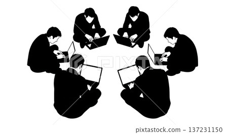 Black Solid Analyst Circle Hackathon Silhouettes Set of Six on White Background Black Solid Analyst Circle Hackathon Silhouettes Set of Six on White Background 137231150