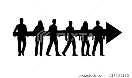 Black Solid Analyst Arrow Right Silhouettes Set of Six on White Background 137231180