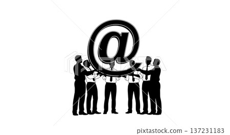 Black Solid Analyst At Symbol Silhouettes Set of Six on White Background Black Solid Analyst At Symbol Silhouettes Set of Six on White Background 137231183