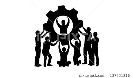 Black Solid Developer Holding Gear Silhouettes Set of Six on White Background 137231216
