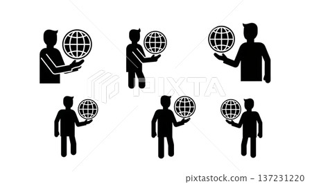 Black Solid Developer Globe Icon Silhouettes Set of Six on White Background 137231220