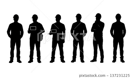 Black Solid Developer Hands Pocket Silhouettes Set of Six on White Background 137231225