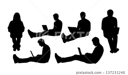 Black Solid Developer Floor Legs Out Silhouettes Set of Six on White Background 137231248