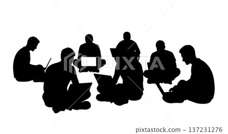 Black Solid Developer Floor Coding Silhouettes Set of Six on White Background 137231276