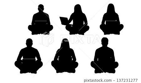 Black Solid Developer Floor Cross Legs Silhouettes Set of Six on White Background Black Solid Developer Floor Cross Legs Silhouettes Set of Six on White Background 137231277
