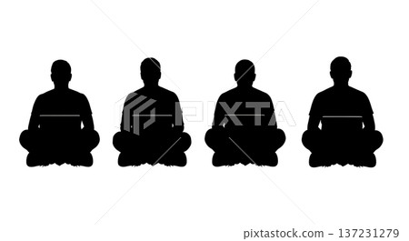 Black Solid Developer Floor Cross Legs Silhouettes Set of Six on White Background 137231279