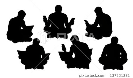 Black Solid Developer Floor Devices Silhouettes Set of Six on White Background 137231281