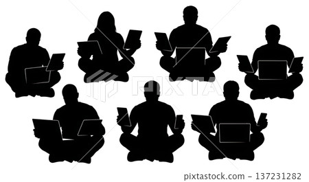 Black Solid Developer Floor Devices Silhouettes Set of Six on White Background Black Solid Developer Floor Devices Silhouettes Set of Six on White Background 137231282