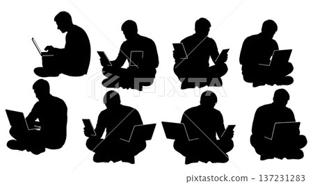 Black Solid Developer Floor Devices Silhouettes Set of Six on White Background Black Solid Developer Floor Devices Silhouettes Set of Six on White Background 137231283
