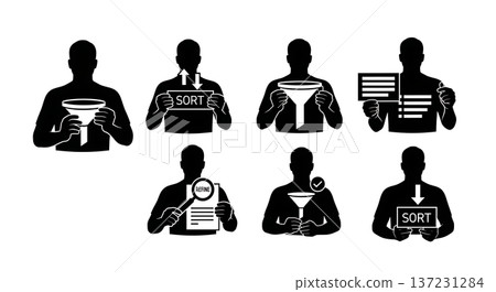 Black Solid Developer Filter Icon Silhouettes Set of Six on White Background 137231284