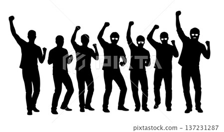 Black Solid Developer Fist Pump Silhouettes Set of Six on White Background Black Solid Developer Fist Pump Silhouettes Set of Six on White Background 137231287