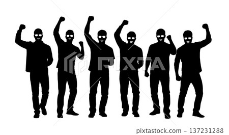 Black Solid Developer Fist Pump Silhouettes Set of Six on White Background Black Solid Developer Fist Pump Silhouettes Set of Six on White Background 137231288