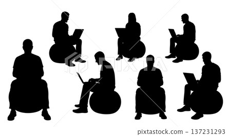 Black Solid Developer Fitness Ball Silhouettes Set of Six on White Background Black Solid Developer Fitness Ball Silhouettes Set of Six on White Background 137231293