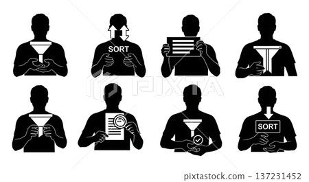 Black Solid Developer Filter Icon Silhouettes Set of Six on White Background Black Solid Developer Filter Icon Silhouettes Set of Six on White Background 137231452