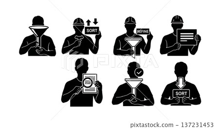 Black Solid Developer Filter Icon Silhouettes Set of Six on White Background Black Solid Developer Filter Icon Silhouettes Set of Six on White Background 137231453