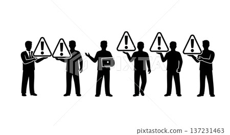 Black Solid Developer Exclamation Icon Silhouettes Set of Six on White Background Black Solid Developer Exclamation Icon Silhouettes Set of Six on White Background 137231463