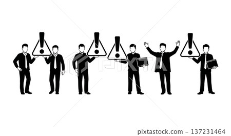 Black Solid Developer Exclamation Icon Silhouettes Set of Six on White Background Black Solid Developer Exclamation Icon Silhouettes Set of Six on White Background 137231464