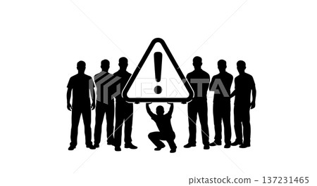 Black Solid Developer Exclamation Icon Silhouettes Set of Six on White Background 137231465