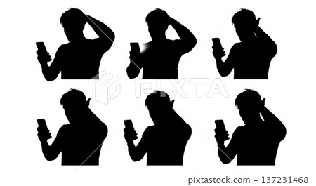 Black Solid Developer Confused Phone Silhouettes Set of Six on White Background Black Solid Developer Confused Phone Silhouettes Set of Six on White Background 137231468