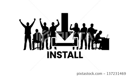 Black Solid Developer Download Icon Silhouettes Set of Six on White Background 137231469