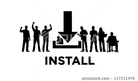 Black Solid Developer Download Icon Silhouettes Set of Six on White Background 137231470