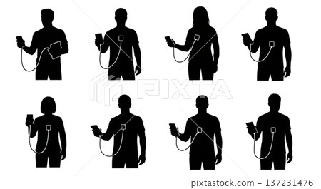 Black Solid Developer Earbud Hold Silhouettes Set of Six on White Background Black Solid Developer Earbud Hold Silhouettes Set of Six on White Background 137231476