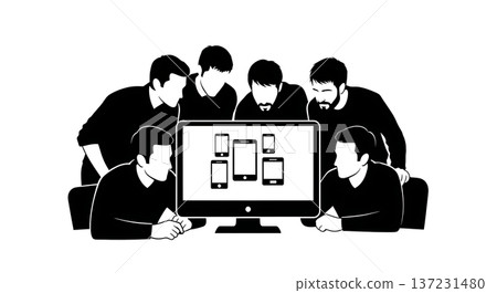 Black Solid Developer Emulator Screen Silhouettes Set of Six on White Background Black Solid Developer Emulator Screen Silhouettes Set of Six on White Background 137231480