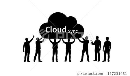 Black Solid Developer Cloud Symbol Silhouettes Set of Six on White Background 137231481