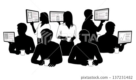 Black Solid Developer Coffee Fuel Silhouettes Set of Six on White Background Black Solid Developer Coffee Fuel Silhouettes Set of Six on White Background 137231482