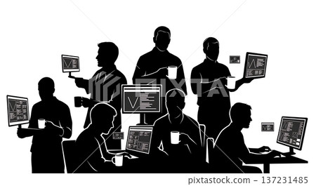 Black Solid Developer Coffee Fuel Silhouettes Set of Six on White Background Black Solid Developer Coffee Fuel Silhouettes Set of Six on White Background 137231485