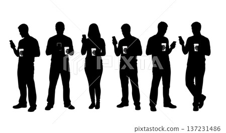 Black Solid Developer Coffee Phone Silhouettes Set of Six on White Background Black Solid Developer Coffee Phone Silhouettes Set of Six on White Background 137231486