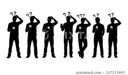 Black Solid Developer Confused Phone Silhouettes Set of Six on White Background Black Solid Developer Confused Phone Silhouettes Set of Six on White Background 137231491