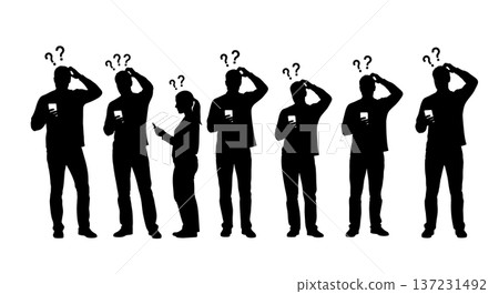 Black Solid Developer Confused Phone Silhouettes Set of Six on White Background Black Solid Developer Confused Phone Silhouettes Set of Six on White Background 137231492