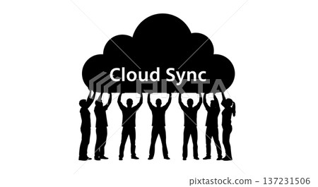 Black Solid Developer Cloud Symbol Silhouettes Set of Six on White Background 137231506