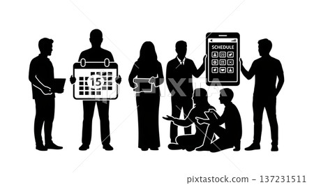 Black Solid Developer Calendar Icon Silhouettes Set of Six on White Background Black Solid Developer Calendar Icon Silhouettes Set of Six on White Background 137231511