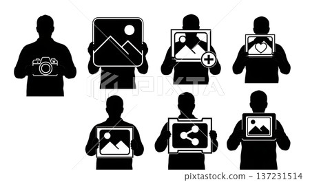 Black Solid Developer Camera Icon Silhouettes Set of Six on White Background Black Solid Developer Camera Icon Silhouettes Set of Six on White Background 137231514