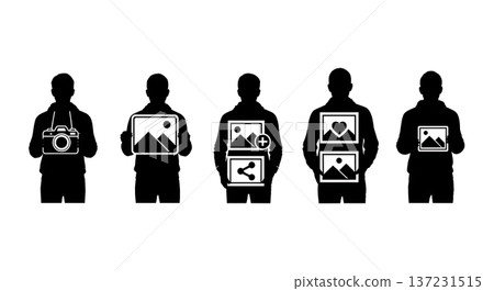 Black Solid Developer Camera Icon Silhouettes Set of Six on White Background Black Solid Developer Camera Icon Silhouettes Set of Six on White Background 137231515