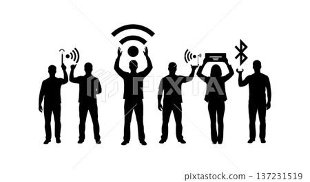 Black Solid Developer Bluetooth Icon Silhouettes Set of Six on White Background 137231519