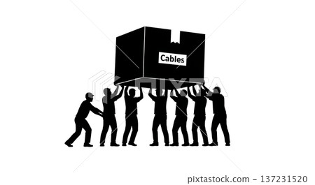 Black Solid Developer Box Cables Silhouettes Set of Six on White Background 137231520