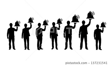 Black Solid Developer Bell Icon Silhouettes Set of Six on White Background 137231541