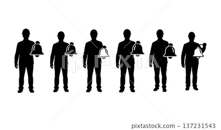 Black Solid Developer Bell Icon Silhouettes Set of Six on White Background 137231543