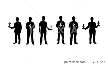 Black Solid Developer Bluetooth Icon Silhouettes Set of Six on White Background 137231544