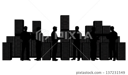 Black Solid Database Admin Server Stacks Silhouettes Set of Six on White Background 137231549