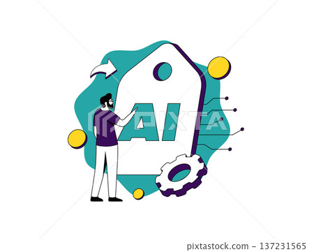 AI technology integration, machine learning implementation, business automation processes, corporate digital transformation strategy, data analytics neural networks, modern flat vector illustration AI technology integration, machine learning implementation, business automation processes, corporate digital transformation strategy, data analytics neural networks, modern flat vector illustration 137231565