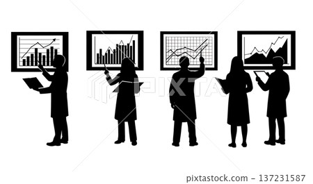 Black Solid Data Scientist Wall Chart Silhouettes Set of Six on White Background 137231587