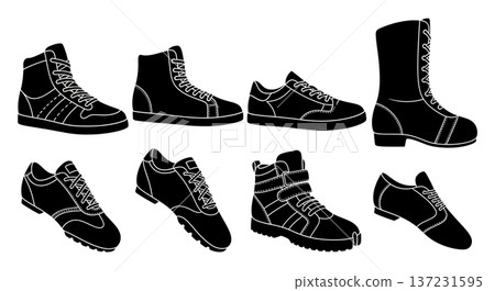 Black Solid Dance Jazz Hiphop Trainer Silhouettes Set of Six on White Background Black Solid Dance Jazz Hiphop Trainer Silhouettes Set of Six on White Background 137231595