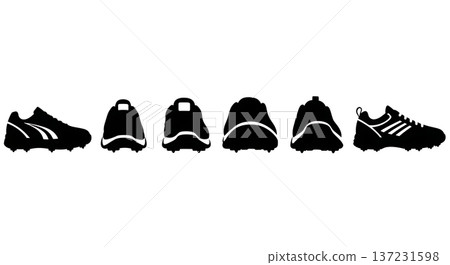Black Solid Cricket Spiked Trainer Silhouettes Set of Six on White Background 137231598