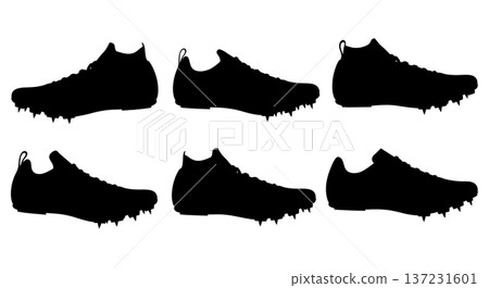 Black Solid Cross Country Spike Silhouettes Set of Six on White Background Black Solid Cross Country Spike Silhouettes Set of Six on White Background 137231601