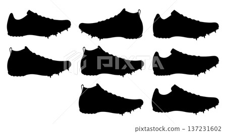 Black Solid Cross Country Spike Silhouettes Set of Six on White Background Black Solid Cross Country Spike Silhouettes Set of Six on White Background 137231602