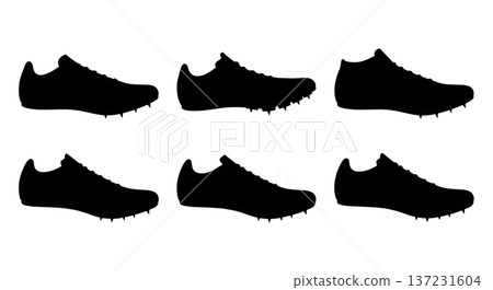 Black Solid Cross Country Spike Silhouettes Set of Six on White Background Black Solid Cross Country Spike Silhouettes Set of Six on White Background 137231604